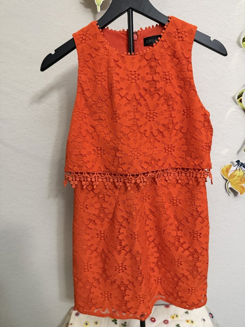 TOPSHOP Petite Bright Orange Lace Sleeveless Overlay Mini Dress
